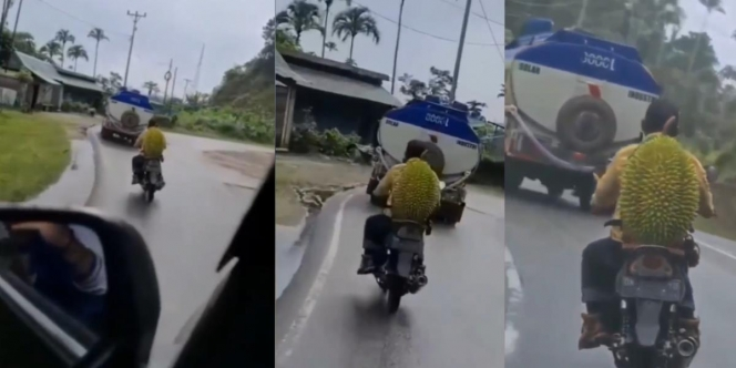 Pengendara Ini Bonceng Buah Durian Raksasa